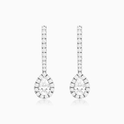 Brinco De Ouro branco 18k Feminino Brilhante Diamantes Luxo Gota