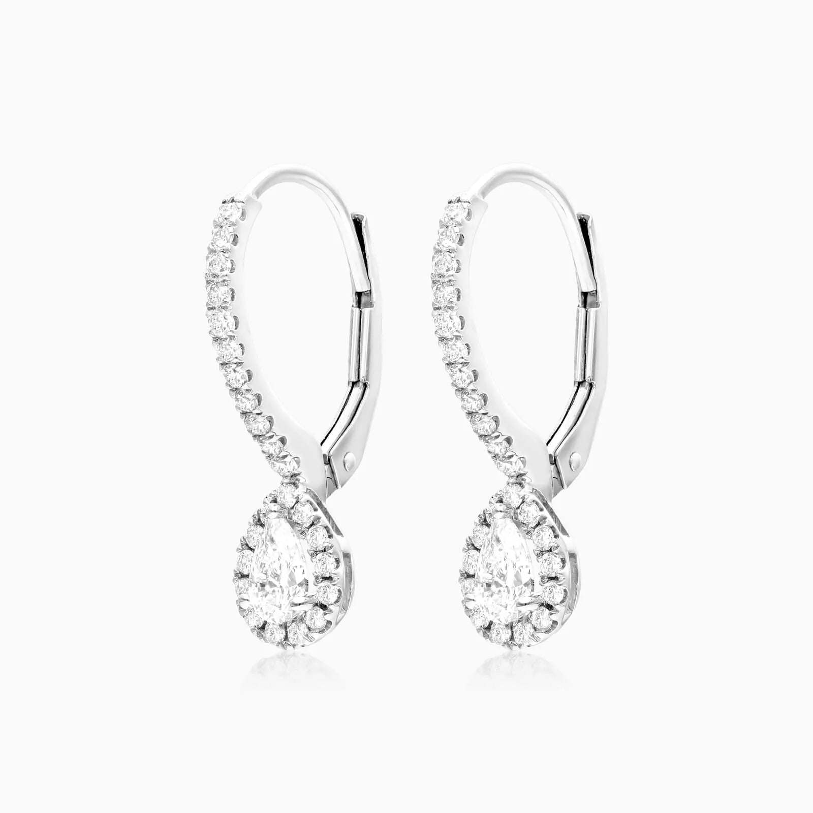 Brinco De Ouro branco 18k Feminino Brilhante Diamantes Luxo Gota