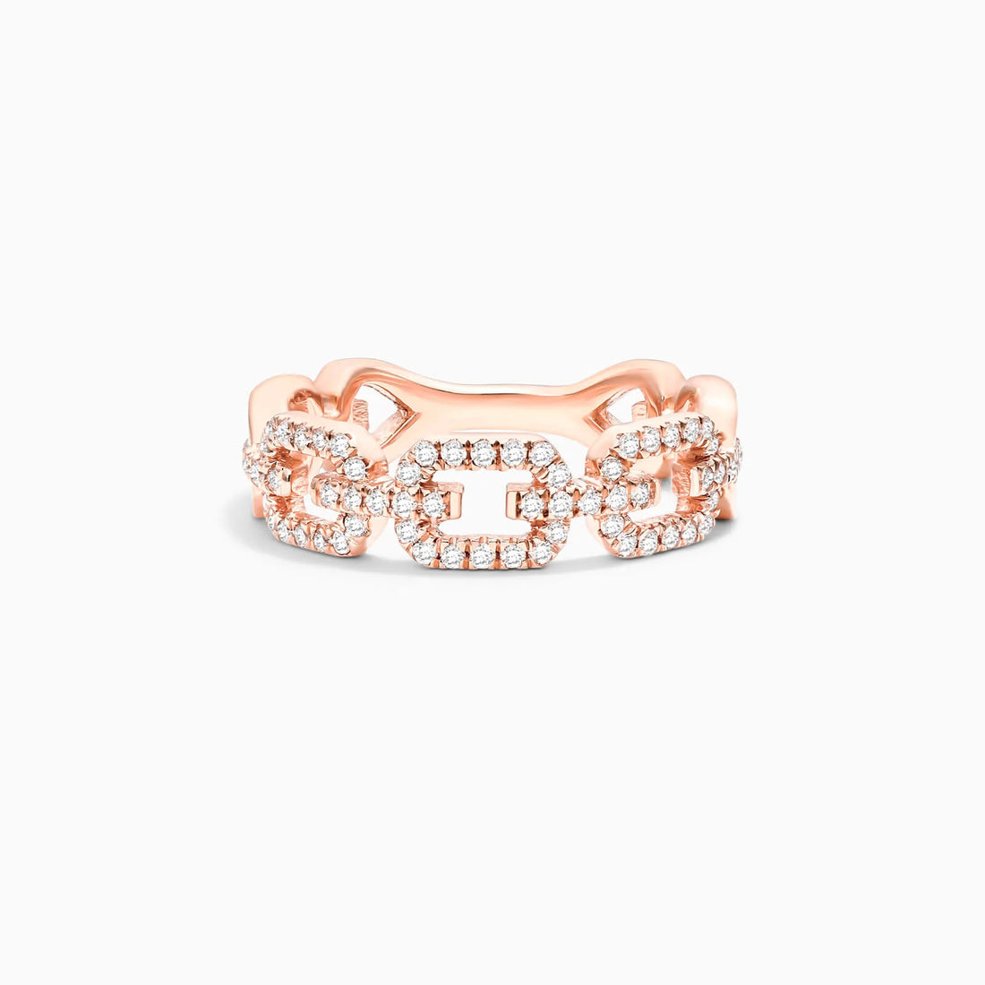 Anel De Elos Diamante Brilhantes Pave em Ouro Rosa 18k