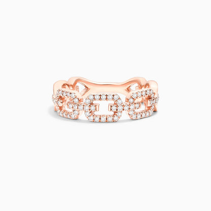 Anel De Elos Diamante Brilhantes Pave em Ouro Rosa 18k