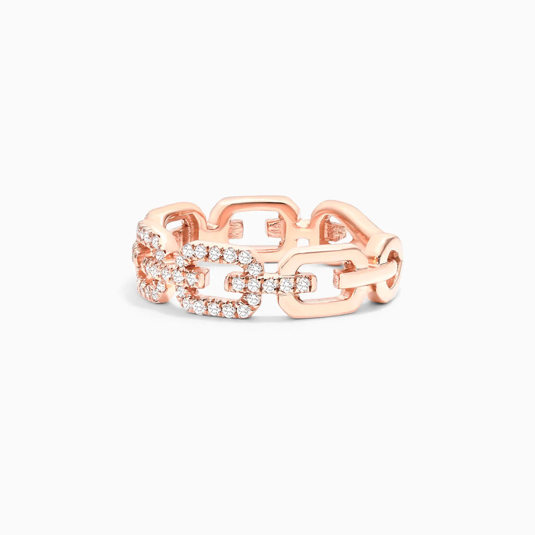 Anel De Elos Diamante Brilhantes Pave em Ouro Rosa 18k