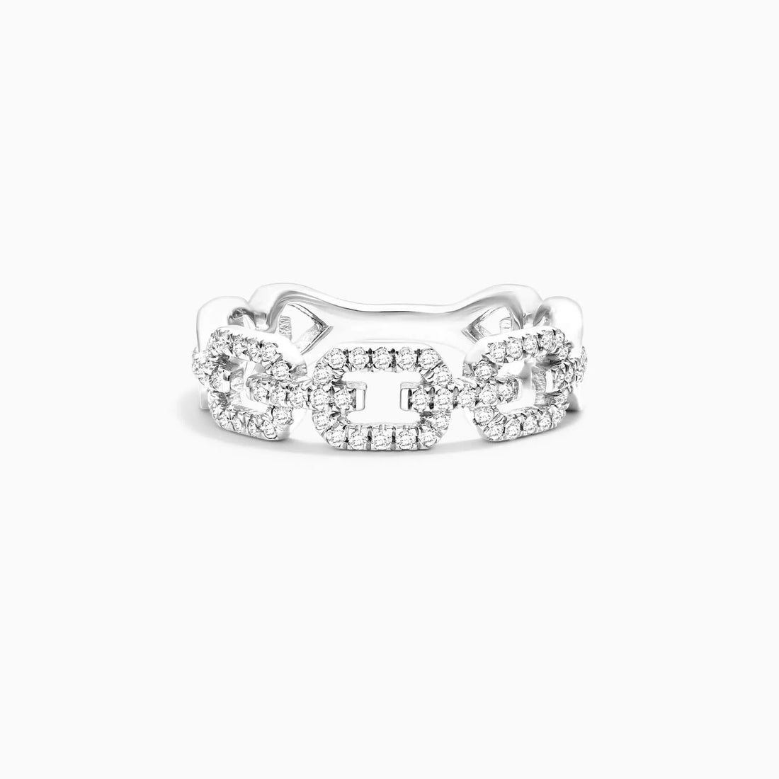 Anel De Elos Diamante Brilhantes Pave em Ouro Branco 18k