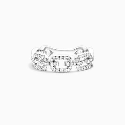 Anel De Elos Diamante Brilhantes Pave em Ouro Branco 18k