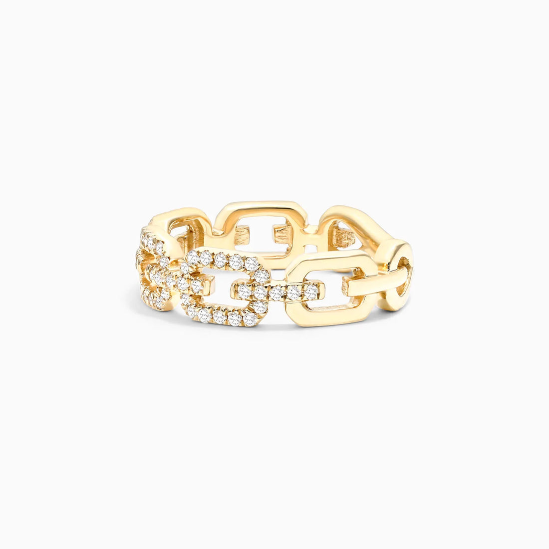 Anel De Elos Diamante Brilhantes Pave em Ouro Amarelo 18k