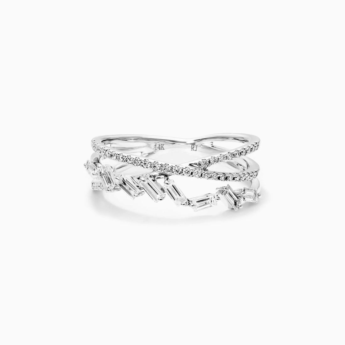 Anel Cris-Cross de Diamante Brilhantes Pave em Ouro Branco 18k