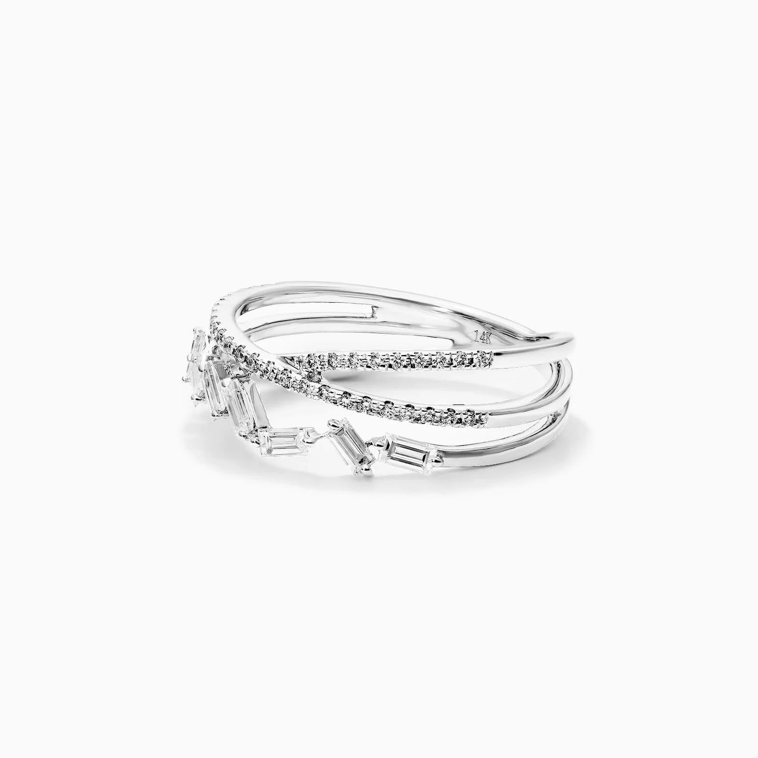 Anel Cris-Cross de Diamante Brilhantes Pave em Ouro Branco 18k