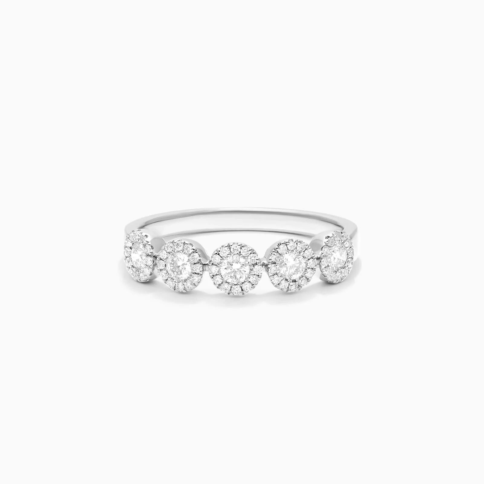 Anel Halo De Ouro Branco 18k Cinco Diamantes Brilhantes