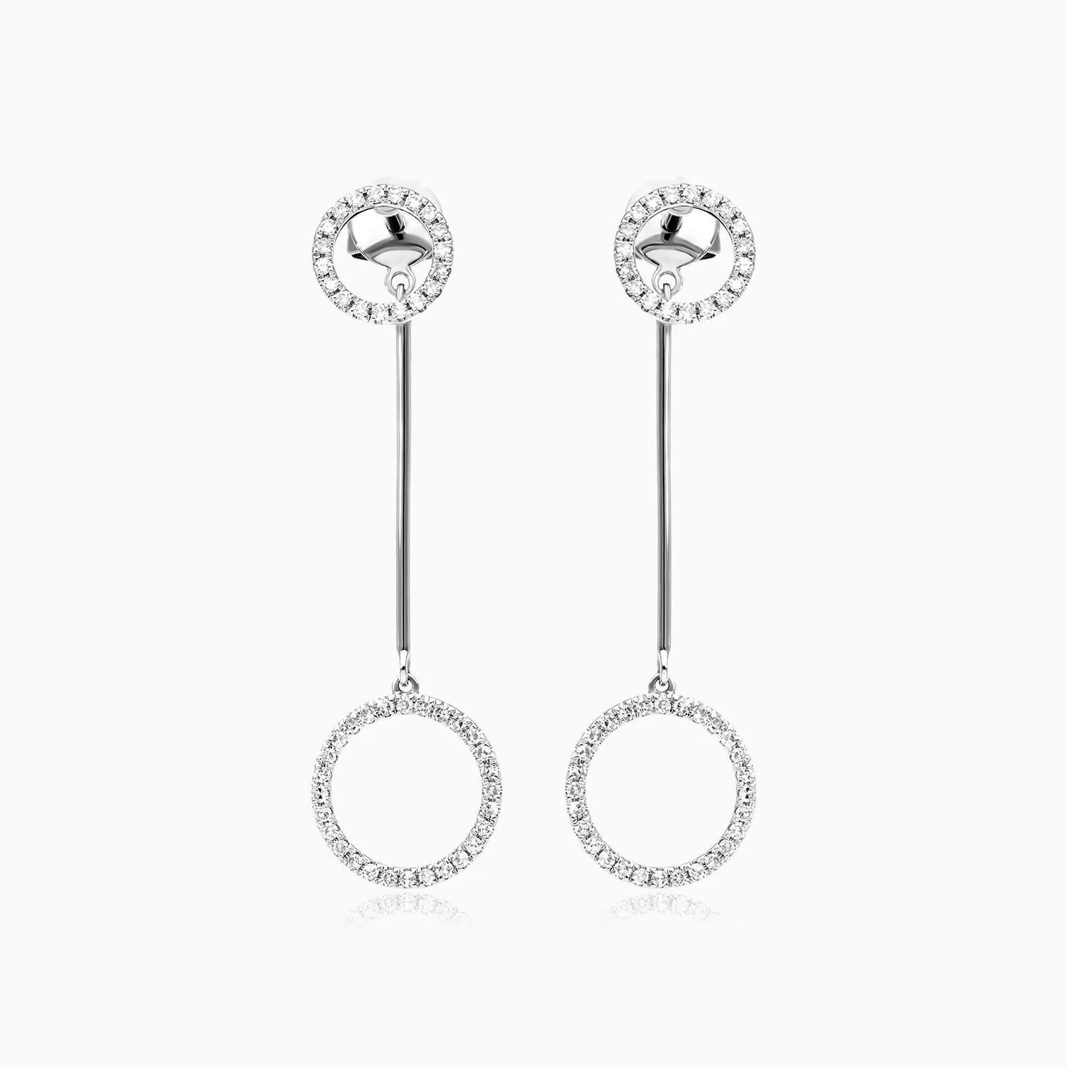 Brinco De Ouro 18k Longos Circle de Diamantes Luxo