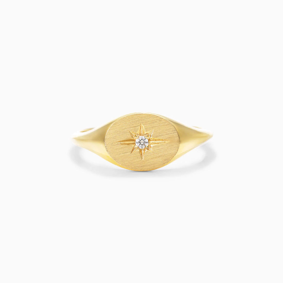 Anel Sinete Star Bust De Ouro 18k Amarelo e Diamante Luxo