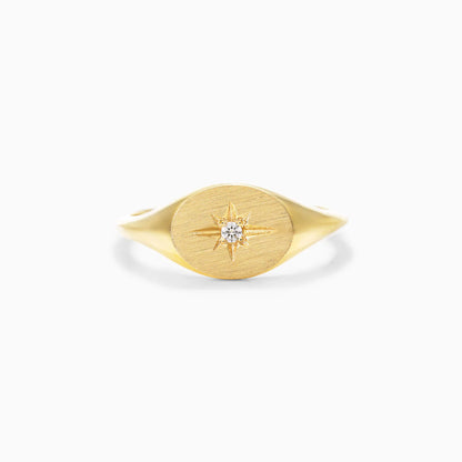 Anel Sinete Star Bust De Ouro 18k Amarelo e Diamante Luxo