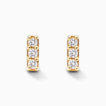 Brinco de Ouro 18k Feminino Bars Trio Diamantes  Luxo