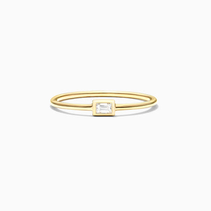 Anel De Ouro Amarelo 18k Simples Delicado c/ Baguette