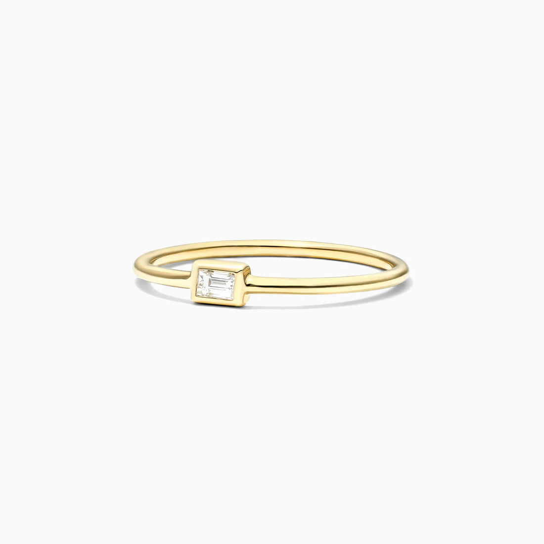 Anel De Ouro Amarelo 18k Simples Delicado c/ Baguette