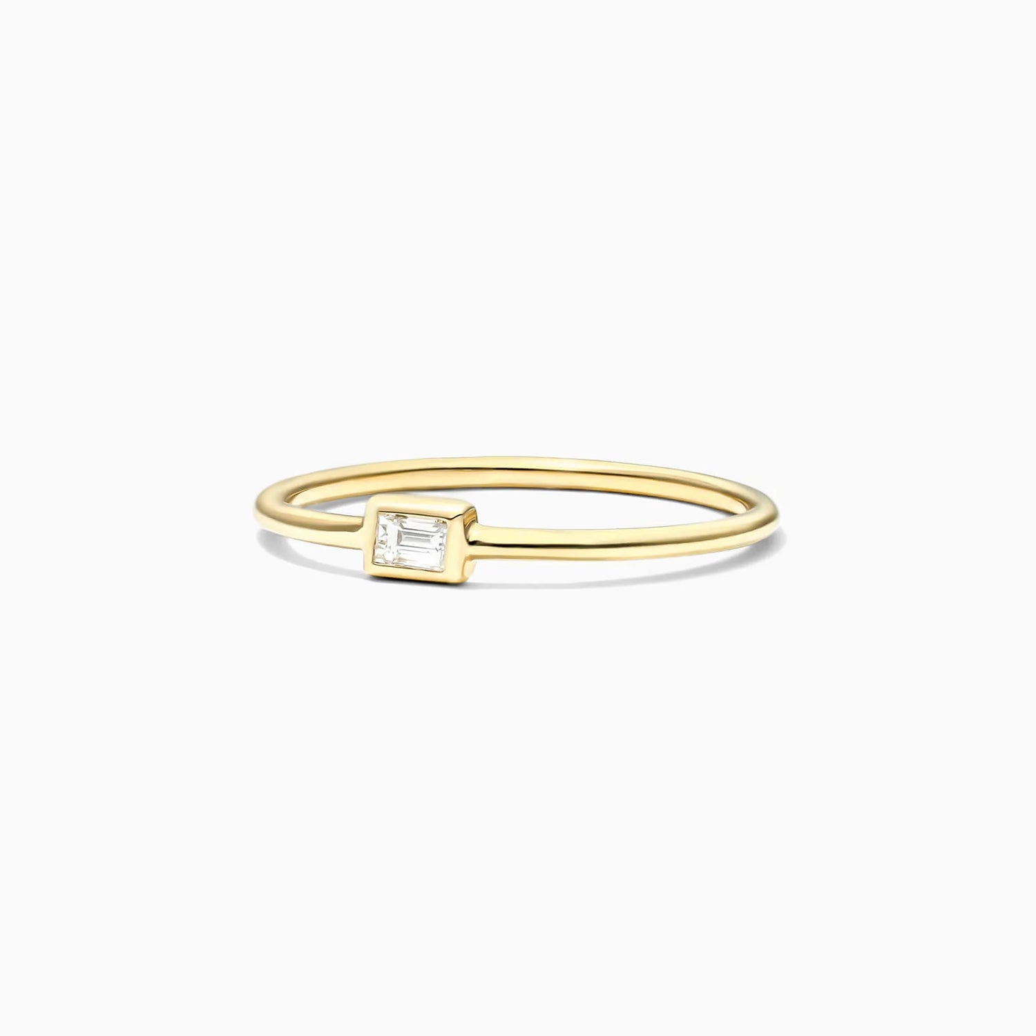 Anel De Ouro Amarelo 18k Simples Delicado c/ Baguette