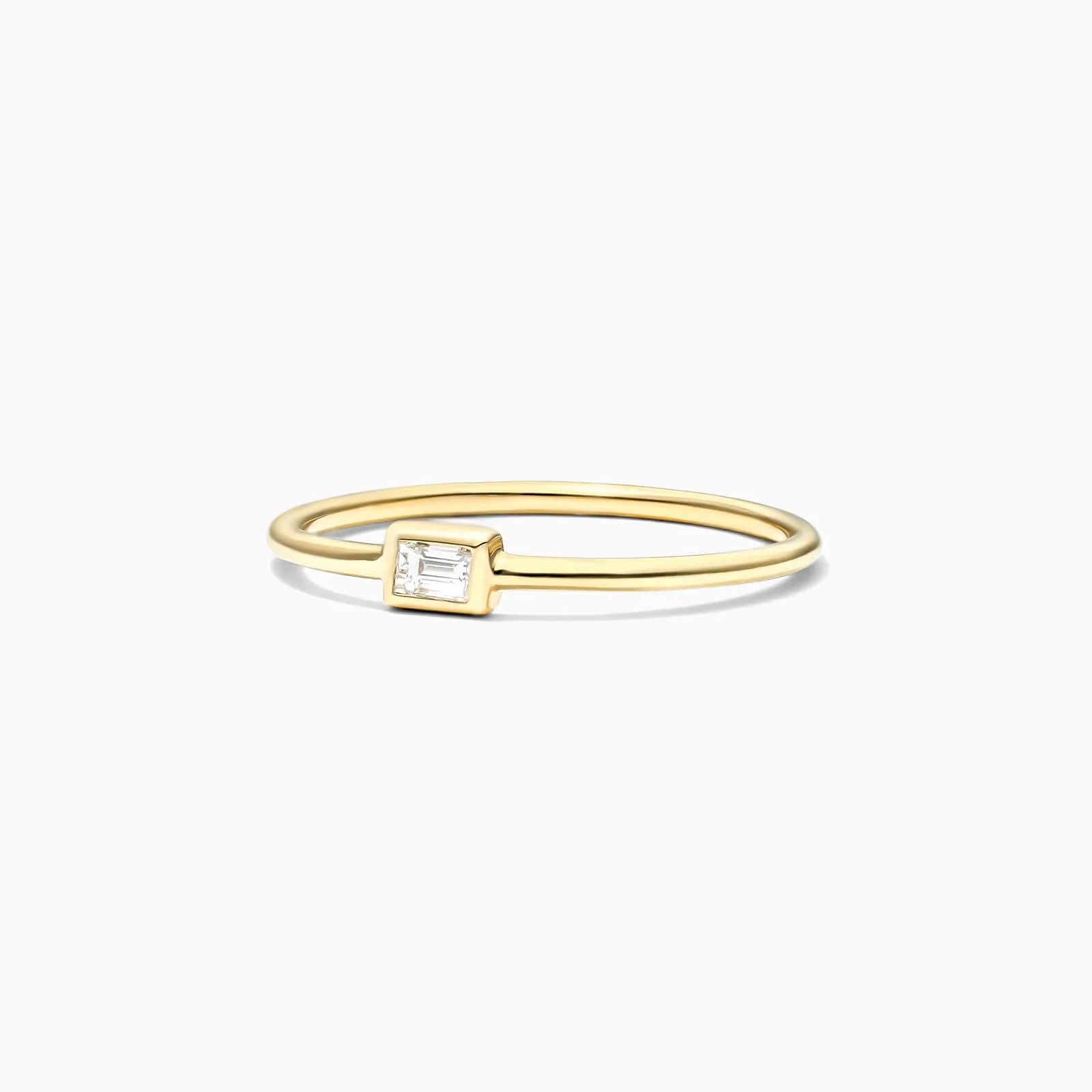 Anel De Ouro Amarelo 18k Simples Delicado c/ Baguette