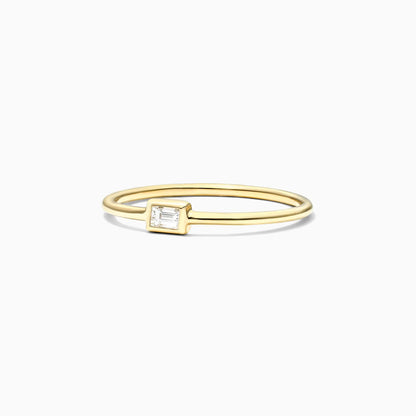 Anel De Ouro Amarelo 18k Simples Delicado c/ Baguette