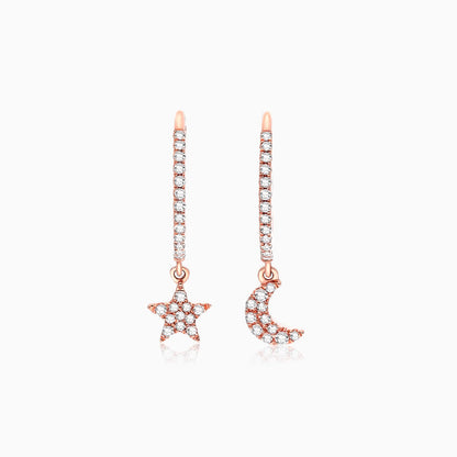 Brinco de  Ouro 18k feminino  Diamantes Lua e estrela Luxo