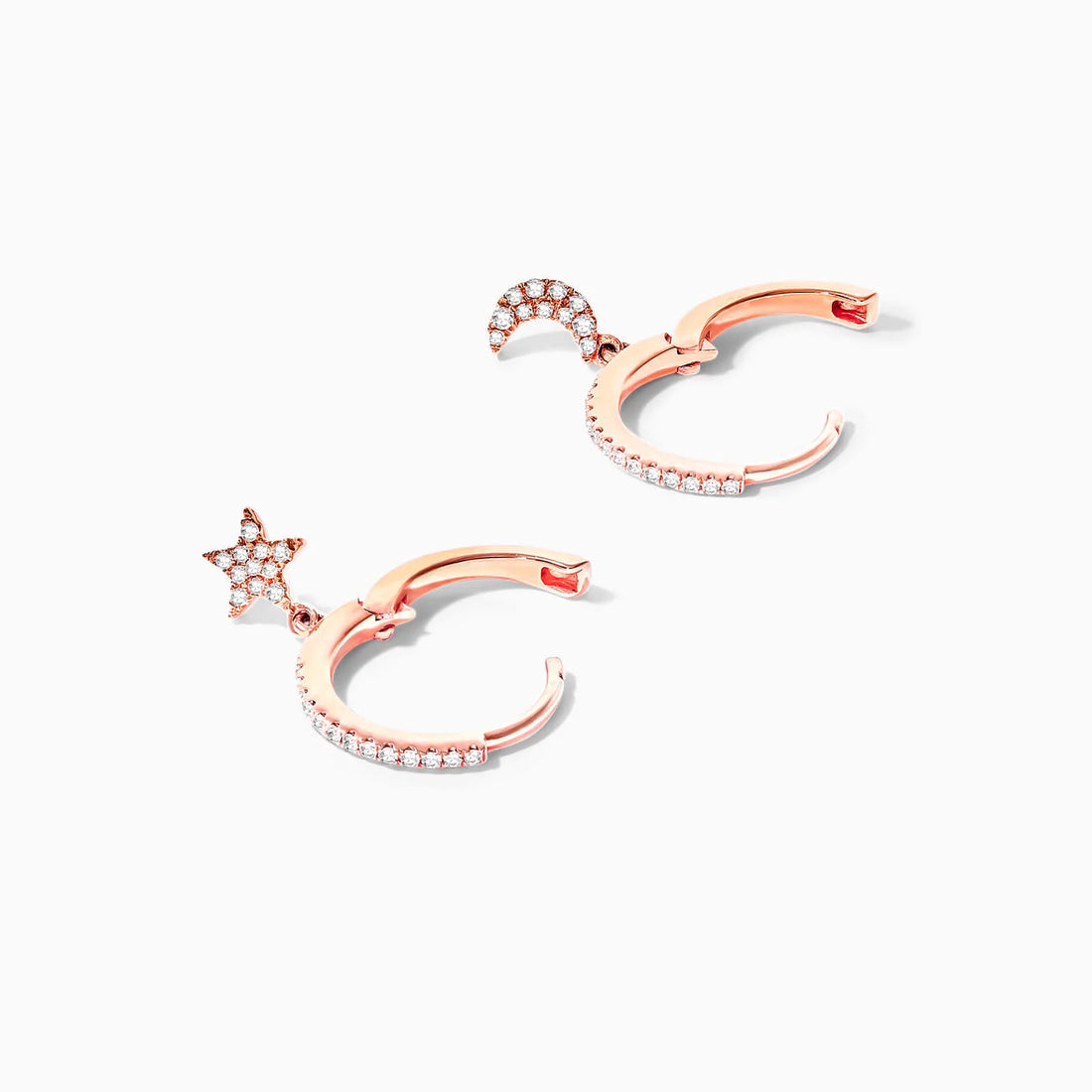 Brinco de  Ouro 18k feminino  Diamantes Lua e estrela Luxo