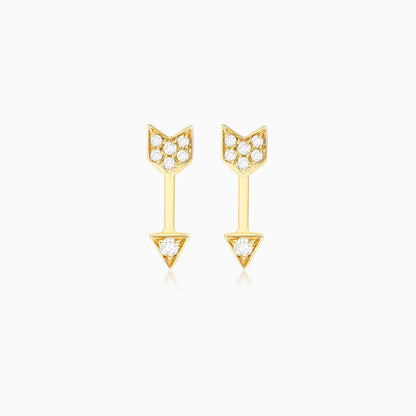 Brinco de Ouro 18k feminino Flecha Diamantes  Luxo