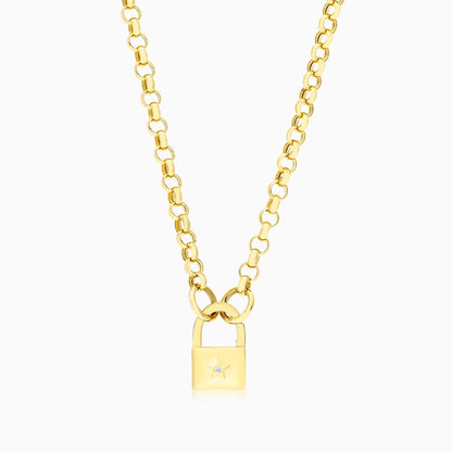 Corrente de Ouro Feminina 18k C/ Diamante em Cadeado Luxo
