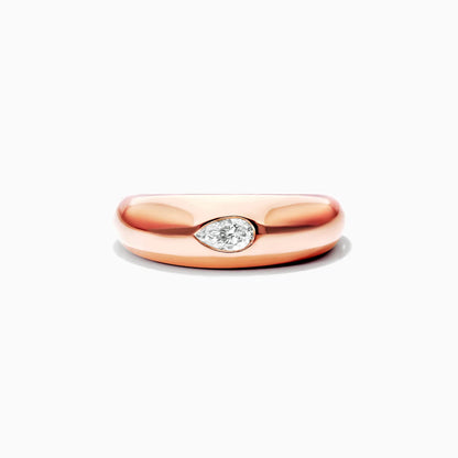 Anel De Ouro Rosa 18k Cupula C/ Diamante Pear Solitario Delicado