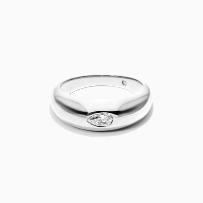 Anel De Ouro Branco 18k Cupula C/ Diamante Pear Solitario Delicado