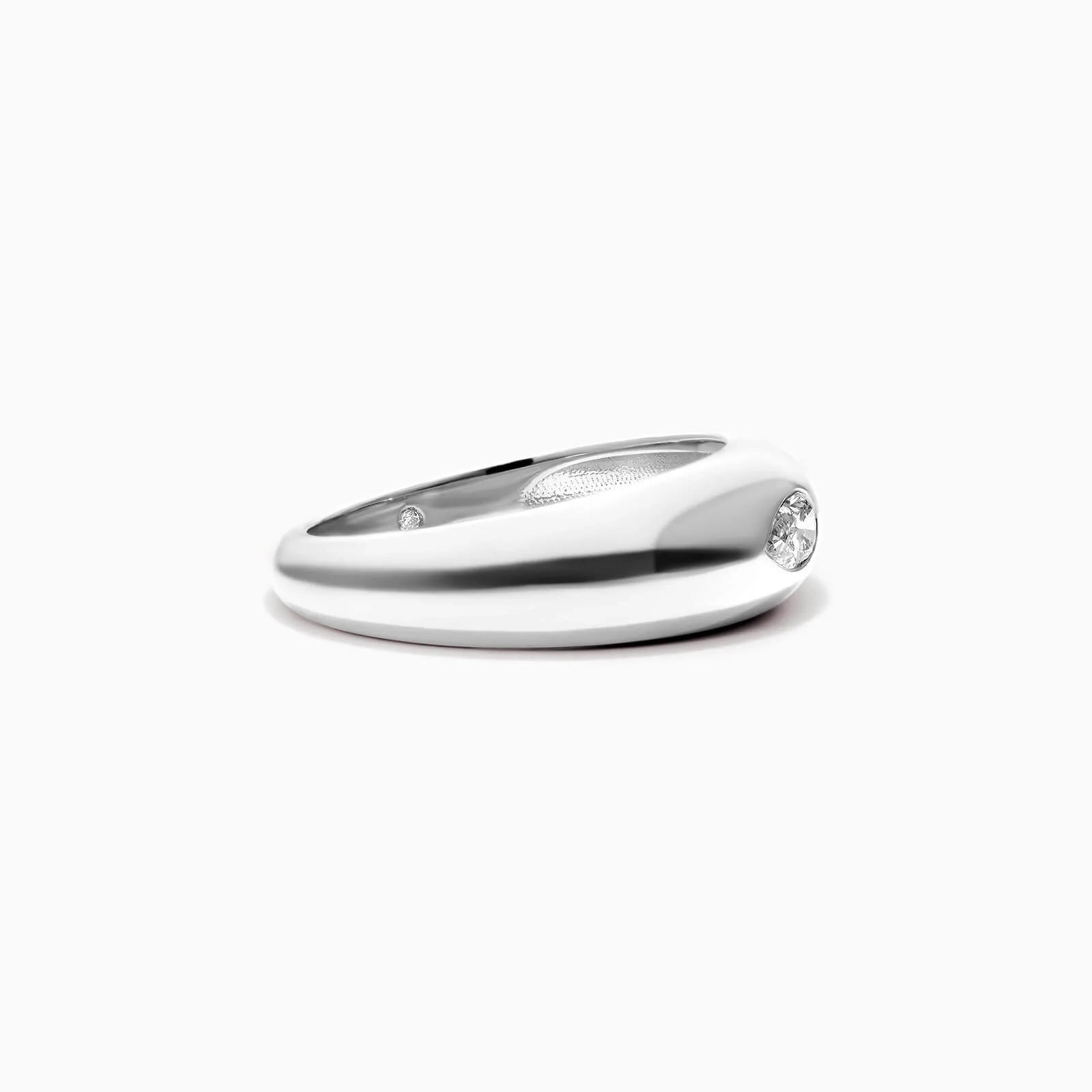 Anel De Ouro Branco 18k Cupula C/ Diamante Pear Solitario Delicado