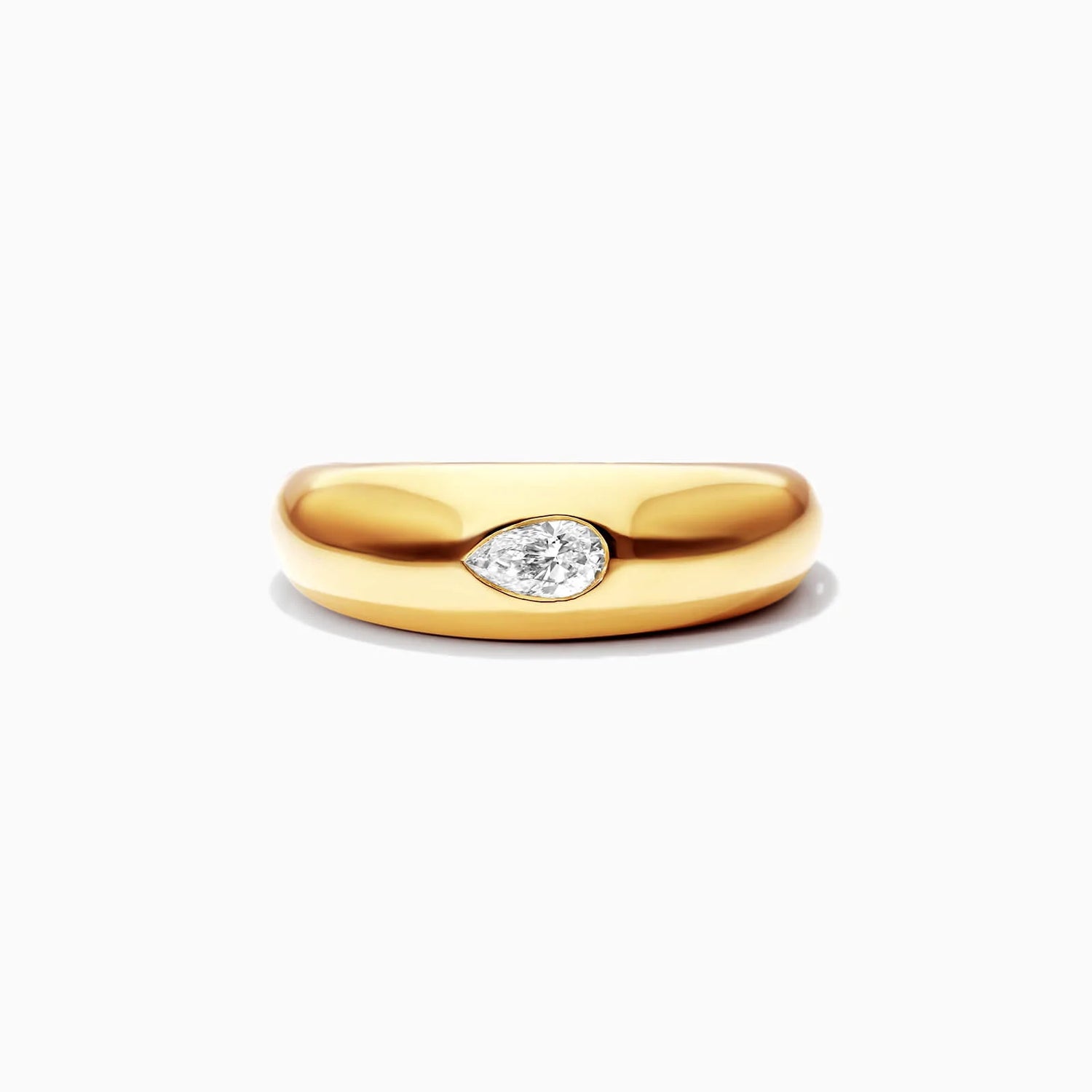 Anel De Ouro Amarelo 18k Cupula C/ Diamante Pear Solitario Delicado