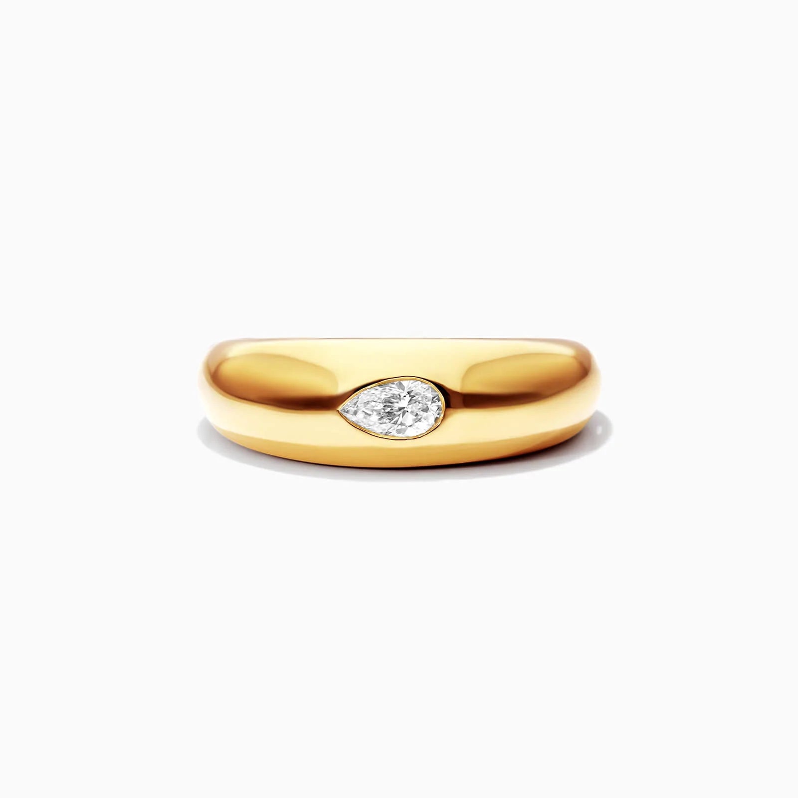 Anel De Ouro Amarelo 18k Cupula C/ Diamante Pear Solitario Delicado