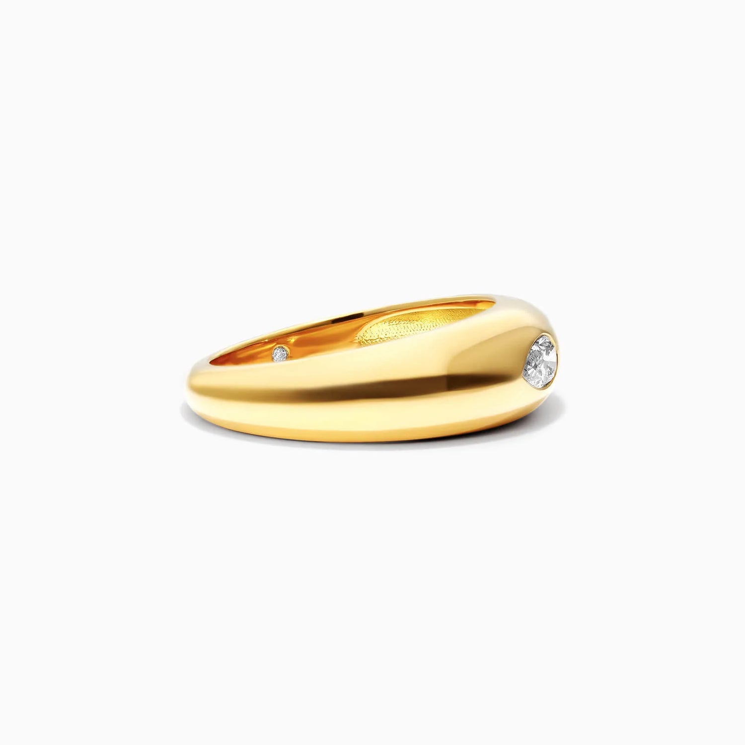 Anel De Ouro Amarelo 18k Cupula C/ Diamante Pear Solitario Delicado