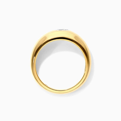 Anel De Ouro Amarelo 18k Cupula C/ Diamante Pear Solitario Delicado