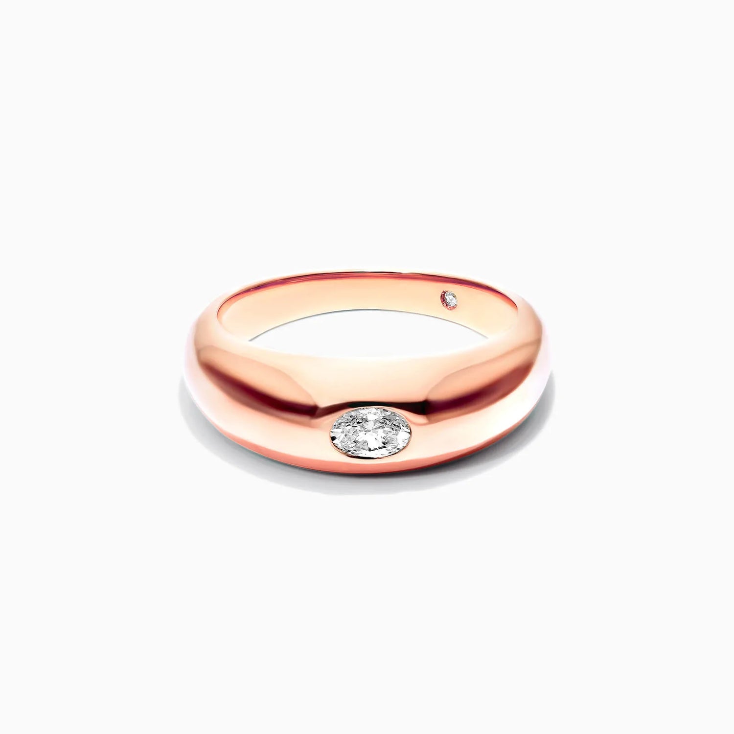 Anel De Ouro Rosa 18k Cupula C/ Diamante Oval Solitario Delicado
