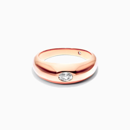 Anel De Ouro Rosa 18k Cupula C/ Diamante Oval Solitario Delicado