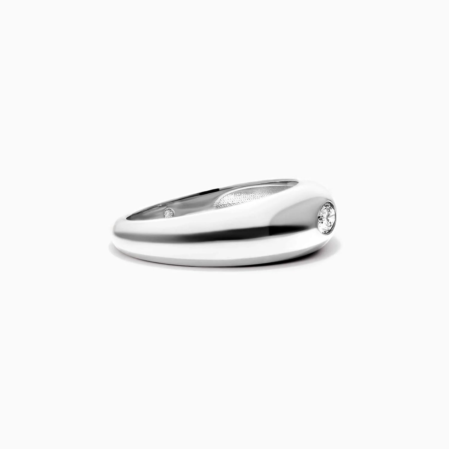 Anel De Ouro Branco 18k Cupula C/ Diamante Oval Solitario Delicado