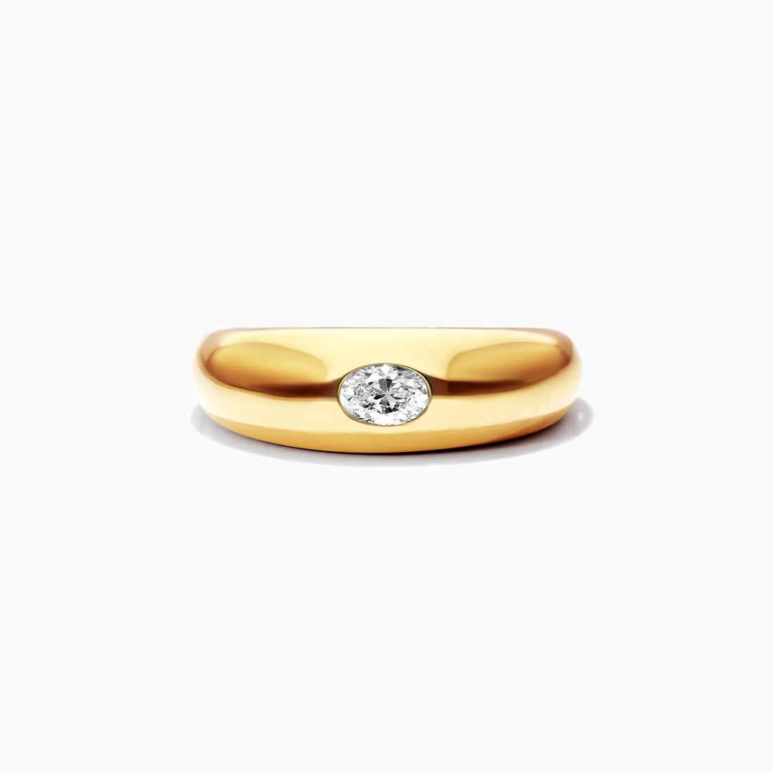 Anel De Ouro Amarelo 18k Cupula C/ Diamante Oval Solitario Delicado