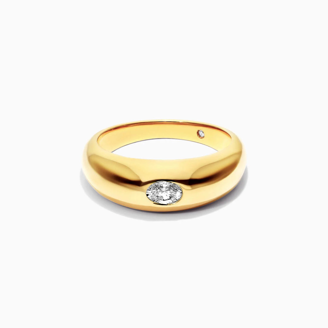 Anel De Ouro Amarelo 18k Cupula C/ Diamante Oval Solitario Delicado