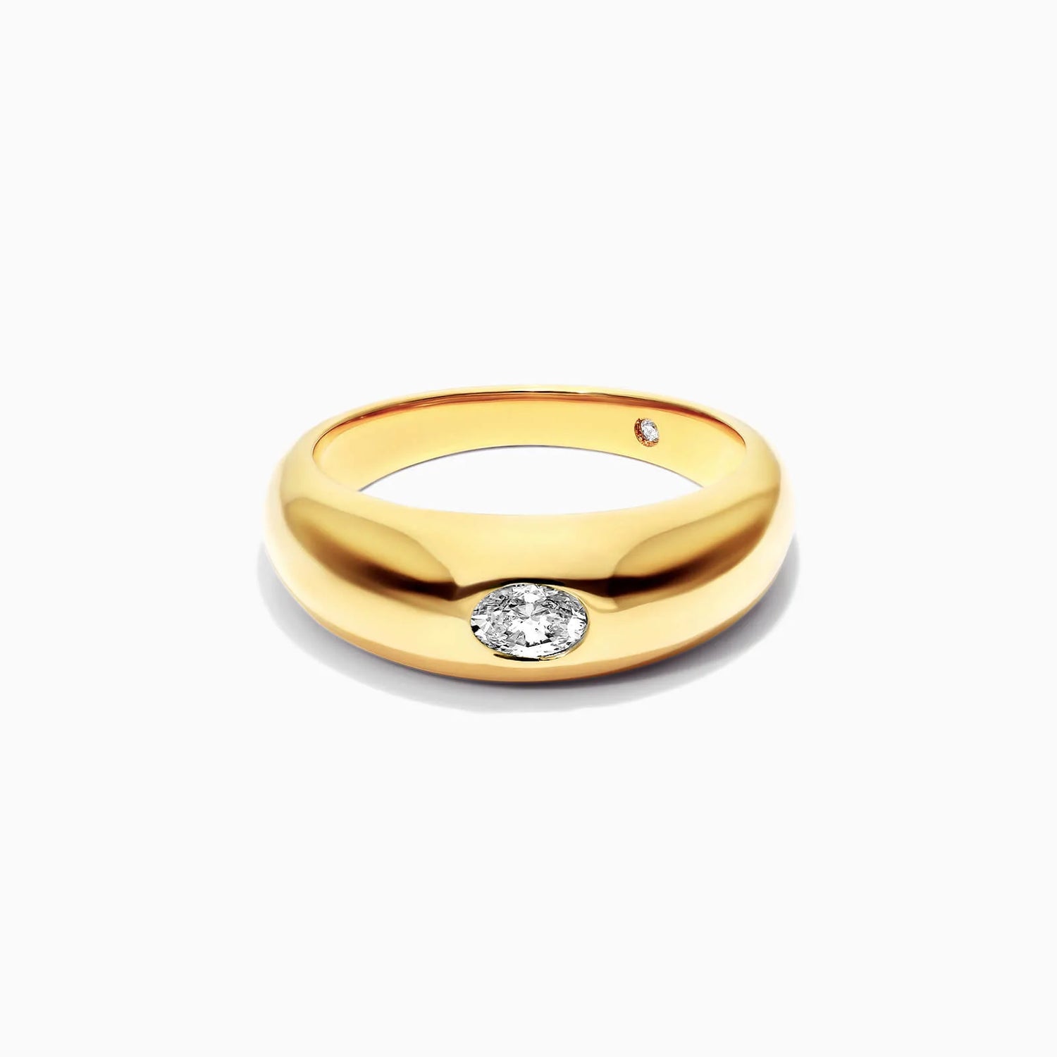 Anel De Ouro Amarelo 18k Cupula C/ Diamante Oval Solitario Delicado