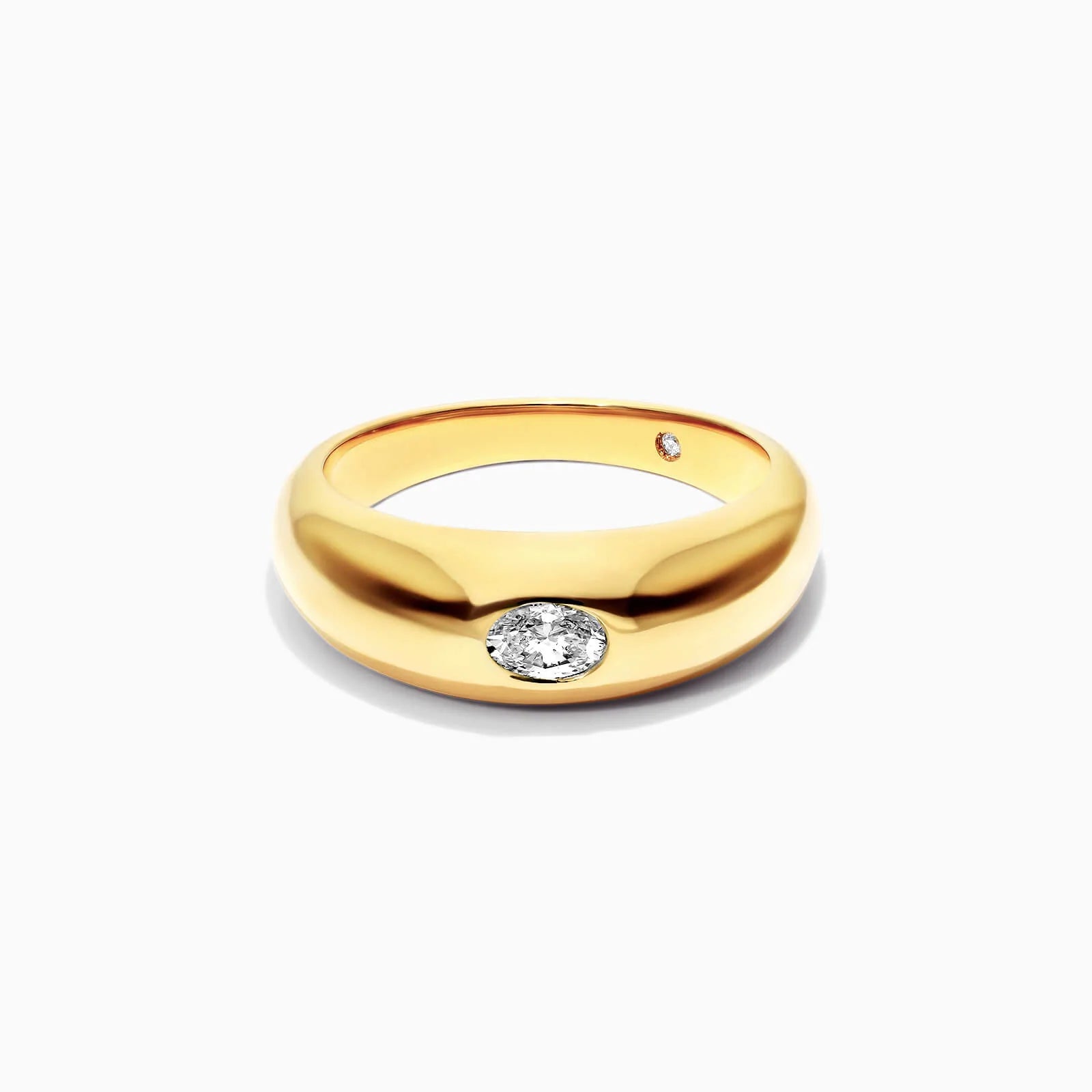 Anel De Ouro Amarelo 18k Cupula C/ Diamante Oval Solitario Delicado