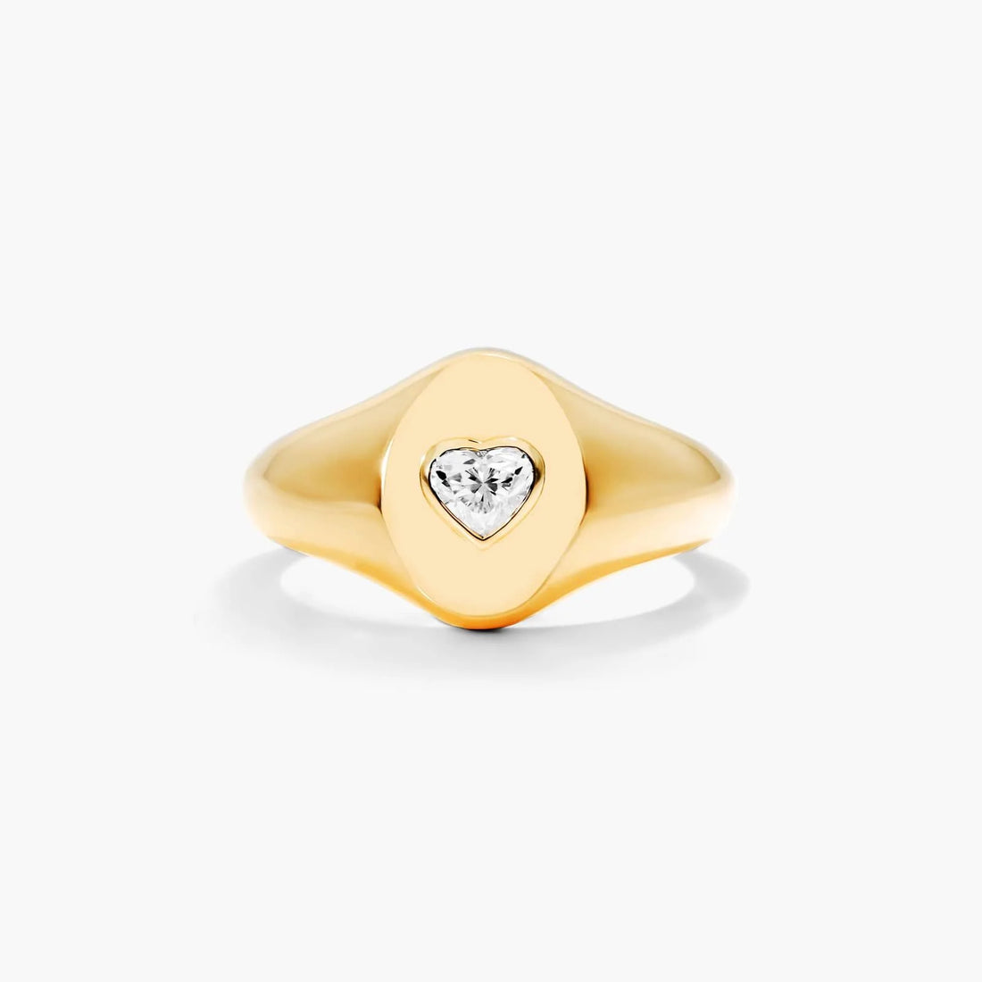 Anel Sinete c/ Coraçao de Diamante Brilhantes em Ouro 18k Luxo