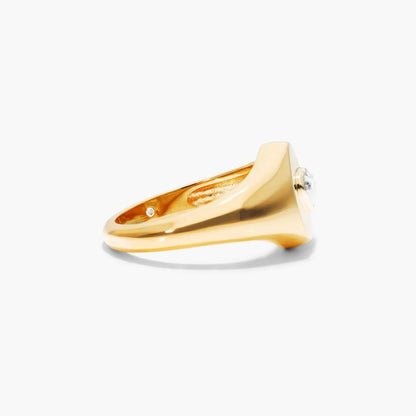 Anel Sinete c/ Coraçao de Diamante Brilhantes em Ouro 18k Luxo