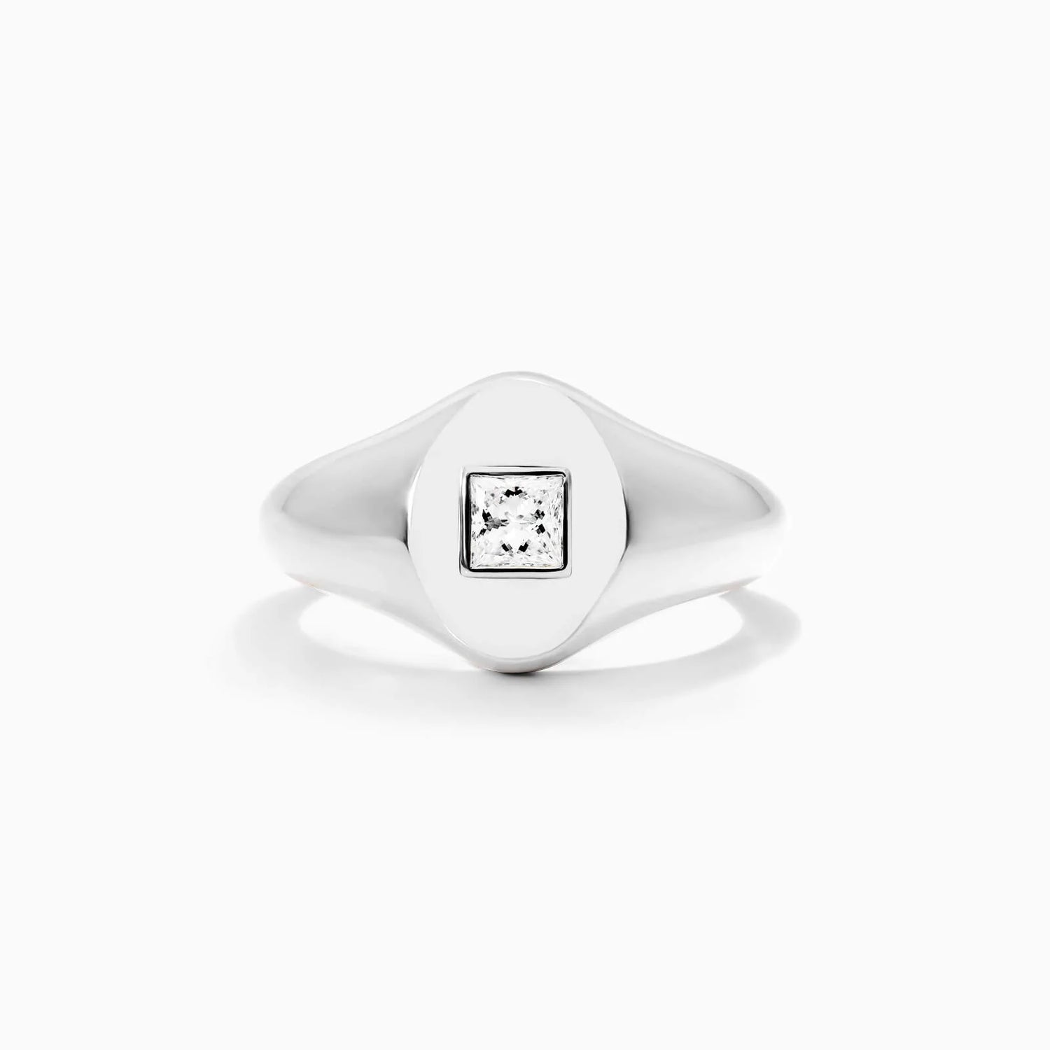 Anel Sinete De Ouro Branco 18k C/ Diamante Quadrado