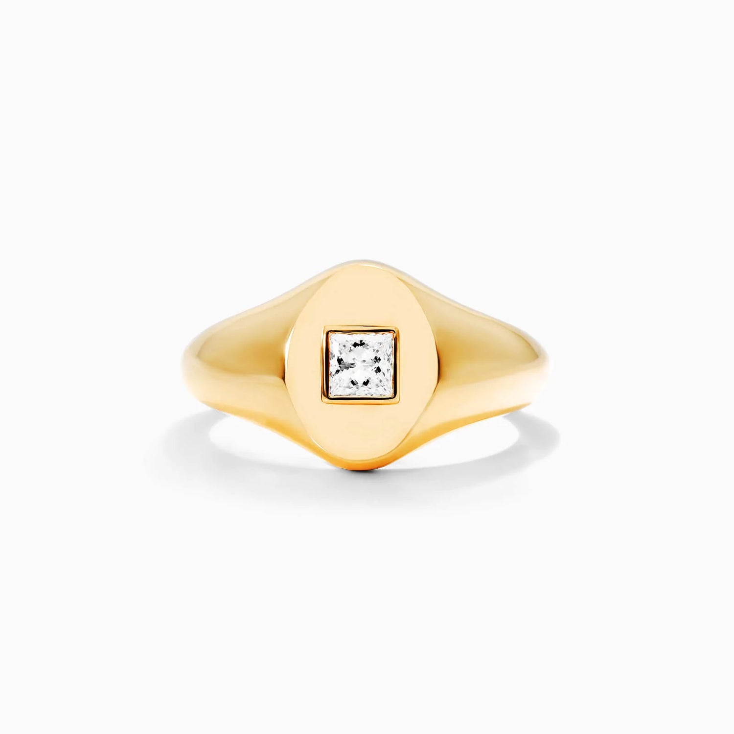 Anel Sinete De Ouro Amarelo 18k C/ Diamante Quadrado