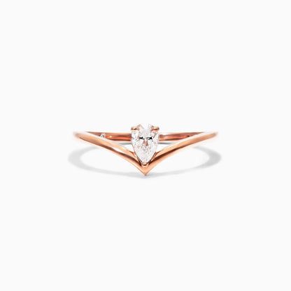 Anel De Ouro Rosa 18k Em V de Luxo Diamante Solitario