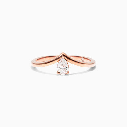 Anel De Ouro Rosa 18k Em V de Luxo Diamante Solitario
