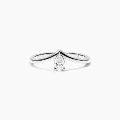 Anel De Ouro Branco 18k Em V de Luxo Diamante Solitario