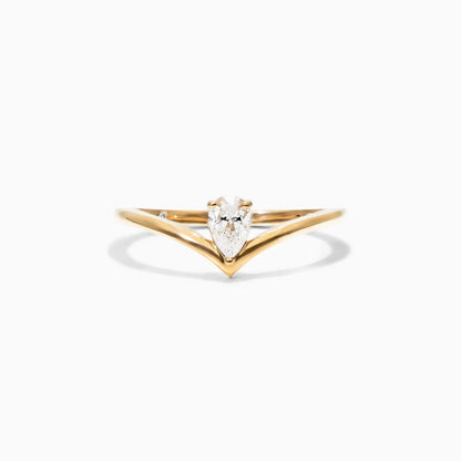 Anel De Ouro Amarelo 18k Em V de Luxo Diamante Solitario