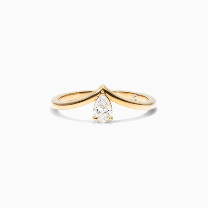 Anel De Ouro Amarelo 18k Em V de Luxo Diamante Solitario