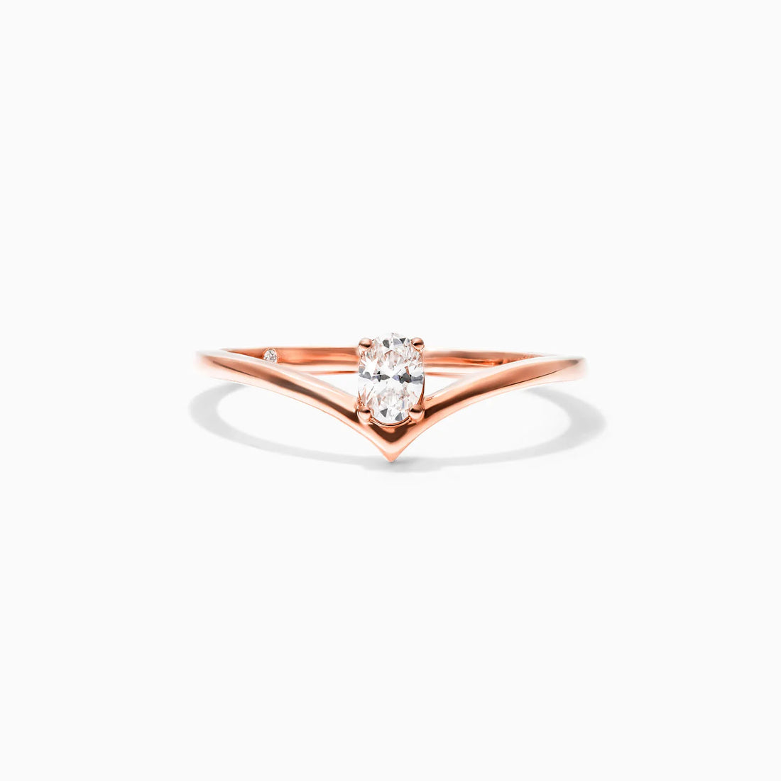 Anel De Ouro Rosa 18k Em V De Luxo Diamante Solitario Queen