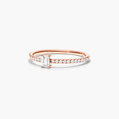 Anel De Ouro 18k Noivado C/ Diamante Quadrado e Brilhantes