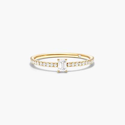 Anel De Ouro 18k Noivado C/ Diamante Quadrado e Brilhantes